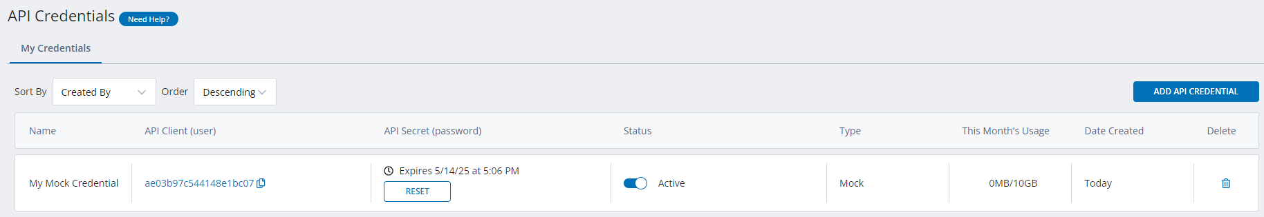 Activated API Credential